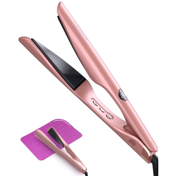 LANDOT 2-in-1 Hair Straightener and Curling Iron: Twist Flat Iron Curler for Curl Wave Straighten - Ceramic Straightening Iron Dual Voltage 12 Temp 250-450F for Smooth Curls & Sleek Straight Results