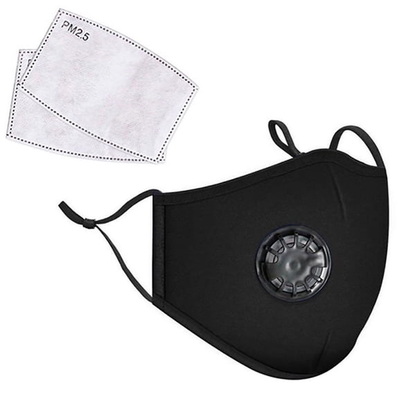 LANDOU Reusable Fabric Face Mask with PM2.5 Filters & External Valve (Adults, Black)