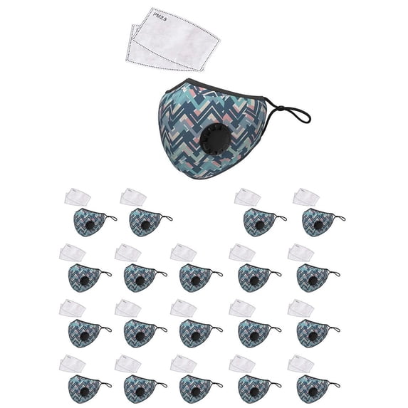 LANDOU Reusable Fabric Face Mask with PM2.5 Filters & External Valve (Adults, Blue Design)