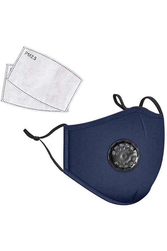 Reusable Fabric Face Mask with PM2.5 Filters & External Valve (Adults, Blue)
