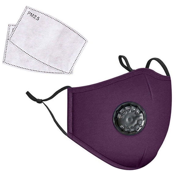 LANDOU Reusable Fabric Face Mask with PM2.5 Filters & External Valve (Adults, Purple)