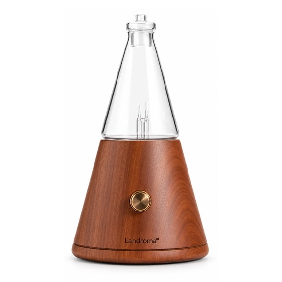 LANDROMA Nebulizing Aroma Diffuser, Waterless Cold-Air Fragrance Diffuser with Sapele Wood Base, 7-Color Ambient Light, LDL101