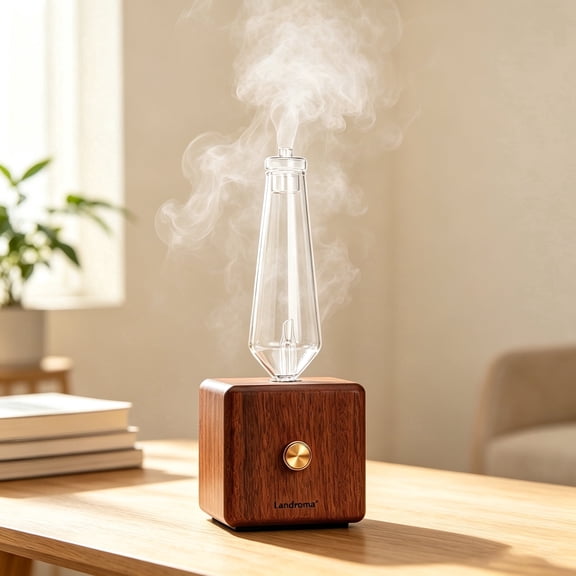 LANDROMA Nebulizing Diffuser for Essential Oils, Waterless Cold-Air Aroma Diffuser with Real Wood Base & Glass Bottle, Home Fragrance Diffuser for Bedroom, Living Room, Office, Rechargeable & USB-C P