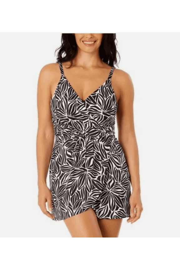 BLACK PRINT ONE PIECE SWIM DRESS SWIMSUIT XXL