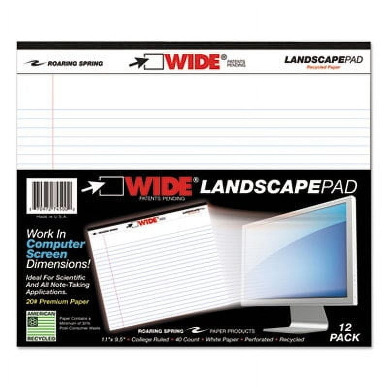 ROARING SPRING PAPER PRODUCTS LANDSCAPE PAD WHITE 11"x9.5" COLLEGE RULED WITH MARGIN