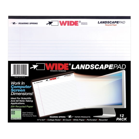 LANDSCAPE PAD WHITE 11"x9.5" COLLEGE RULED WITH MARGIN