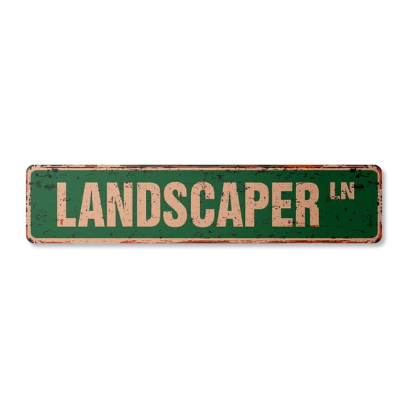 LANDSCAPER Vintage Plastic Street Sign landscape designer gardener trees flowers | Indoor/Outdoor | 24" Wide