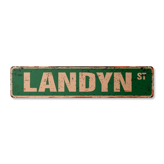 LANDYN Vintage Plastic Street Sign Childrens Name Room Sign | Indoor/Outdoor | 18" Wide