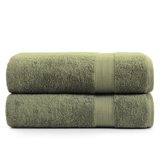 LANE LINEN Large Bath Sheet Set of 2 - 100% Cotton, 35x66 in, Soft, Absorbent & Quick-Dry - Oil Green