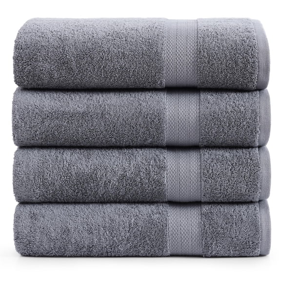 LANE LINEN 4 Piece Bath Towel Set - 100% Cotton, Quick-Dry, Soft & Dobby Border - Cool Grey