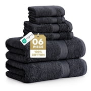 LANE LINEN 6 Pc 100% Cotton Bath Towel Set - Value Starter Set, Cozy Handfeel & Durable Basics - Black