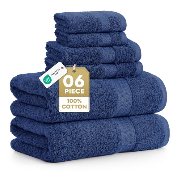 LANE LINEN Everyday Essential 6 Pc Towel Set - 100% Cotton, Apartment & Dorm Ready, Quick-Drying Comfort - Navy