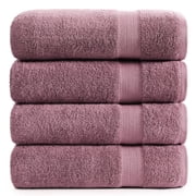 LANE LINEN Bath Towel Set of 4 - 100% Cotton, Soft, Absorbent & Quick-Dry, Dobby Border - Wishful Mauve