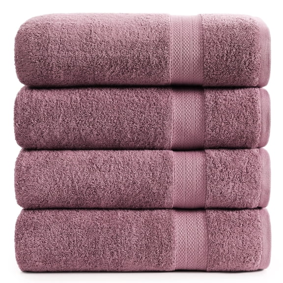 LANE LINEN Bath Towel Set of 4 - 100% Cotton, Soft, Absorbent & Quick-Dry, Dobby Border - Wishful Mauve