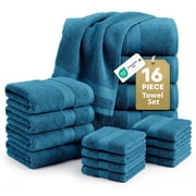 LANE LINEN 16 Pc 100% Cotton Bath Towel Set - Quick Moisture Absorption, Ideal for Spa & Daily Use - Sea Port