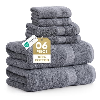 LANE LINEN Absorbent & Lightweight 6 Pc Towel Set - 100% Cotton, Soft & Durable Everyday - Cool Grey