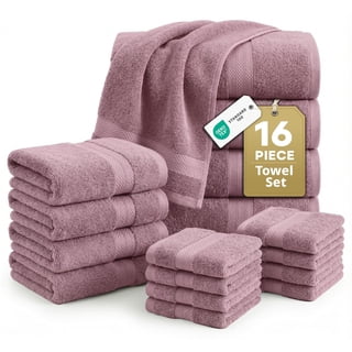 LANE LINEN 16 Pc 100% Cotton Towel Set - Ultra-Soft & Absorbent, Everyday Comfort & Care - Wishful Mauve