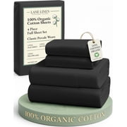 Lane Linen 100% Organic Cotton Full Sheets Set, 4-Piece Pure Organic Cotton Percale Sheets, Long Staple Cotton Sheet, Ultra Soft Bedding Sheet, Breathable,Fits Mattress Upto 15" Deep - Black
