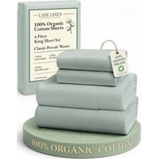 Lane Linen 100% Organic Cotton Sheets King Size, 15" Deep Pocket Fully Elasticized Soft & Comfy Percale Bedding, Eco Friendly Naturally Temperature Regulating C