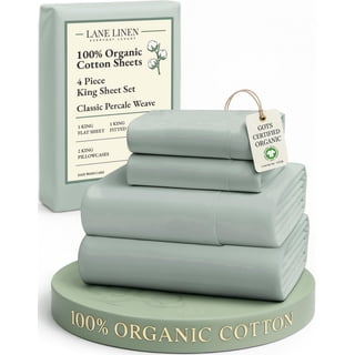 Lane Linen 100% Organic Cotton Sheets King Size, 15" Deep Pocket Fully Elasticized Soft & Comfy Percale Bedding, Eco Friendly Naturally Temperature Regulating Cotton Sheets King- Cool Blue