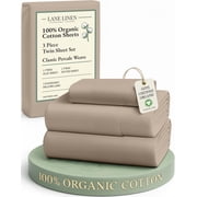 LANE LINEN Twin 100% Organic Cotton Bed Sheet Set - Crisp & Soft Percale Sheet Set, 14" Deep Pocket, Machine Washable, Cool Comfort for Warm Nights - Taupe