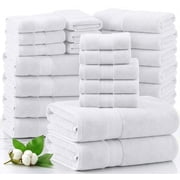 LANE LINEN 24 Piece Bath Towel Set - 100% Ring Spun Cotton - Family-Size Comfort, Lasting Fluffy Softness - White