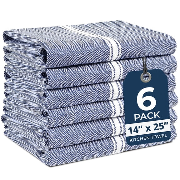 LANE LINEN 6 Piece Kitchen Dish Towels Set - Blue Kitchen Towels, Absorbent 100% Cotton Tea Towels, Quick Dry - Blue