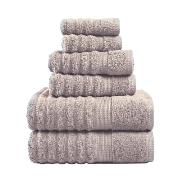 LANE LINEN Plush Ribbed Bath Towel Set of 6 - 100% Cotton, Zero-Twist, Hotel Quality & Silky Soft - Platinum