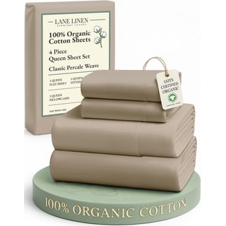 LANE LINEN Queen 100% Organic Cotton Bed Sheet Set - Classic Percale, 14" Deep Pocket, GOTS Certified, for Guest Room - Taupe