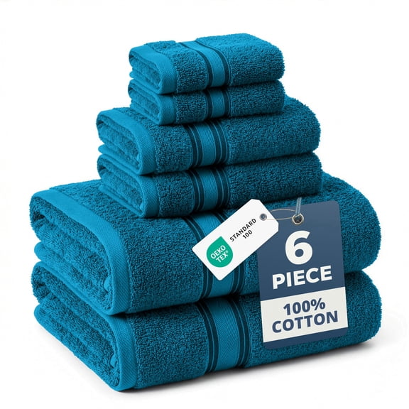 LANE LINEN Zero-Twist Technology Bath Towel Set of 6 - 100% Cotton, Feather-Soft & Quick-Drying - Sea Port