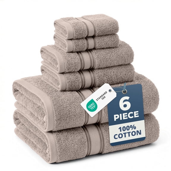 LANE LINEN Zero-Twist Technology Bath Towel Set of 6 - 100% Cotton, Plush Pile & Silky Finish - Platinum