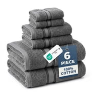 LANE LINEN 100% Cotton Bath Towel Set of 6 - Zero-Twist Softness, Feather-Light & Absorbent - Cool Grey