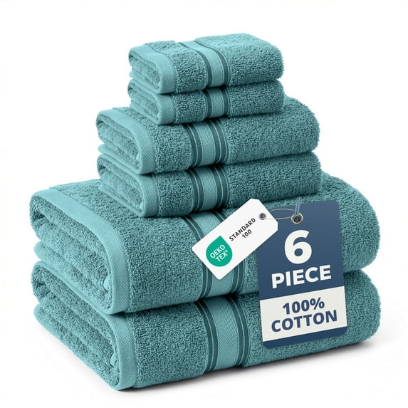 LANE LINEN Ultra-Soft Zero-Twist 6 Pc Towel Set - 100% Cotton, Airy, Fast-Drying & Lightweight - Teal
