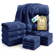 LANE LINEN 16 Pc Towel Set for Bathroom - 100% Cotton, Thick & Luxuriously Soft, Machine Washable - Navy