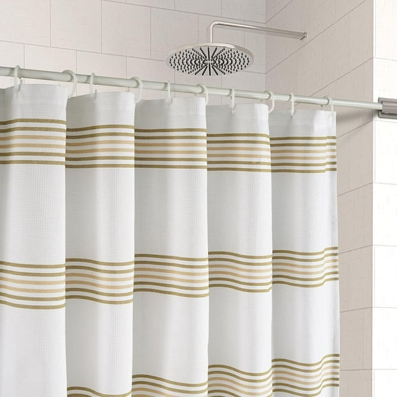 LANE LINEN Waterproof Shower Curtain for Bathroom - 72H x 36W - 2 in 1 Fabric with Built in Waterproof Inner Layer - No Liner Needed, Spa Like Waffle Weave Stripped Texture & Machine Washable - Beige