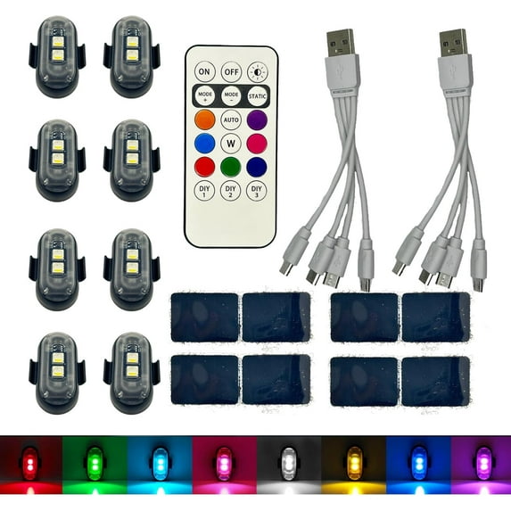 LANFENG 6PCS Wireless LED Strobe Lights Multi-Color USB Rechargeable Waterproof Warning Lights for Car Motorcycle Drone Truck Bike Aircraft