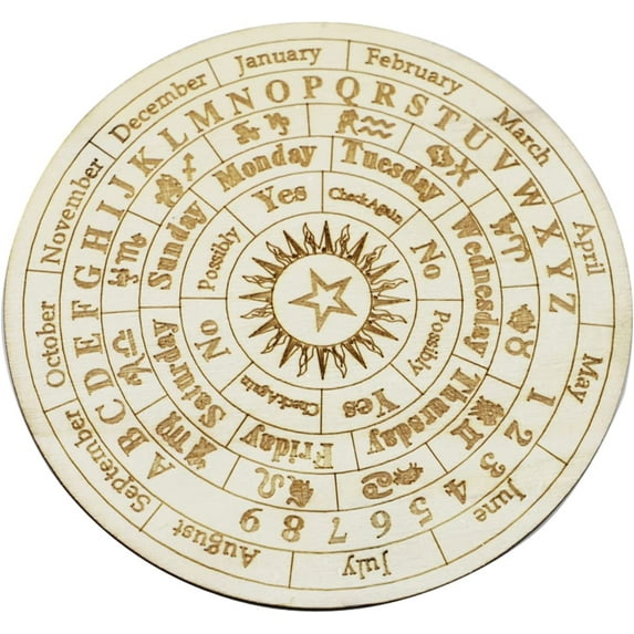 LANFENG Andoer Wooden Star Pendulum Board Dowsing Rod Divination Board Round Metaphysical Message Plate Witchcraft Wicca Altar Beginner Witchcraft Supply