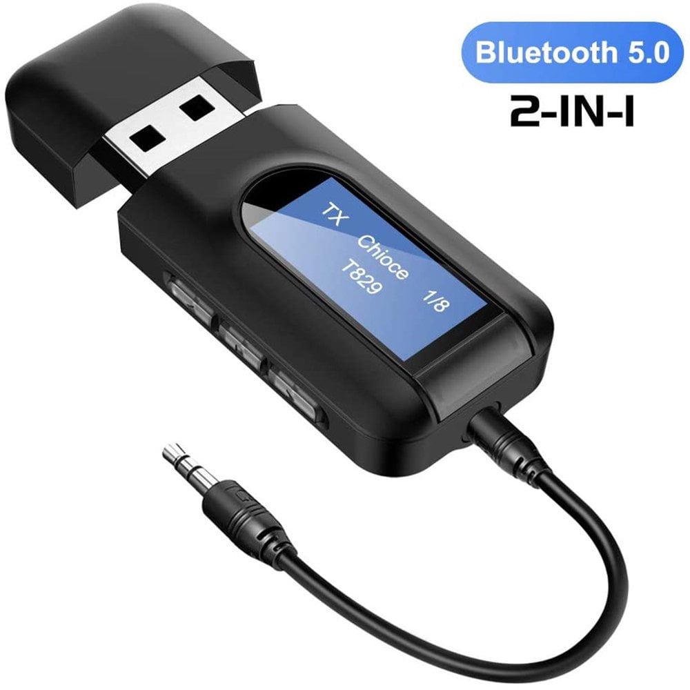 LANFENG Bluetooth Transmitter for tv Bluetooth tv Adapter Receiver with LCD Display USB Bluetooth tv Transmitter for TV Car PC (Black)