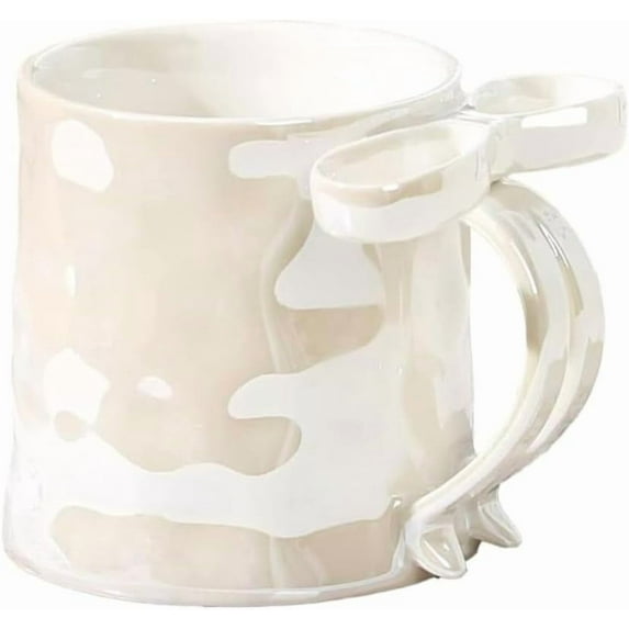 LANFENG Bowknot Ceramic Mug 12oz Coffee Mug with Bow Handle Elegant Coffee Cup for Women & Couples for Valentines Day Anniversary Birthday