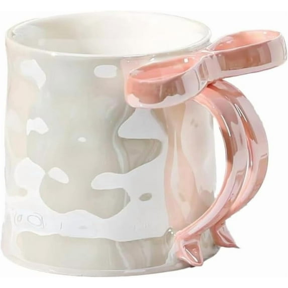 LANFENG Bowknot Ceramic Mug 12oz Coffee Mug with Bow Handle Elegant Coffee Cup for Women & Couples for Valentines Day Anniversary Birthday