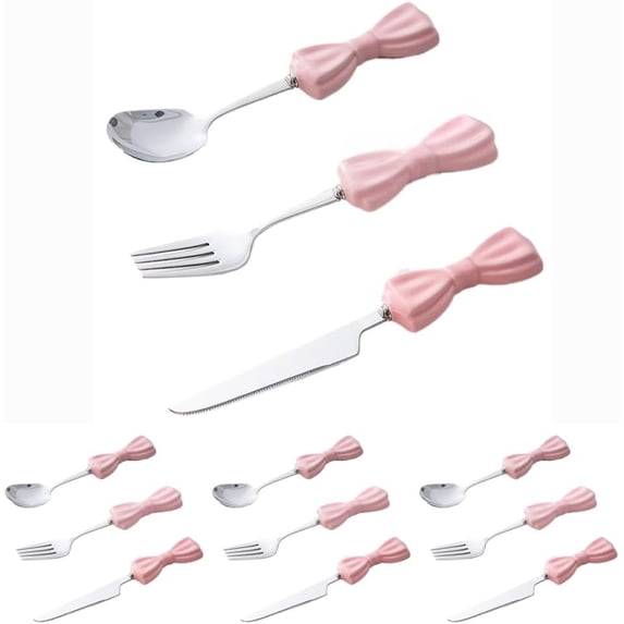 LANFENG Bowknot Ceramics Handle Kitchen Stainless Steel Silverware Tableware Flatware Cutlery Set Steak Knife Fork Spoon Teaspoon