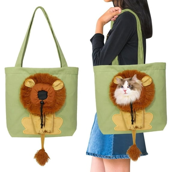 LANFENG Cat Carrier Tote Bag with Lion Face Hole, Cat Carrier Bag with Head Hole, Cute Lion Shaped Pet Canvas Shoulder Bag Portable Carrying Bag for Small Dogs and Cats Pet Supplies