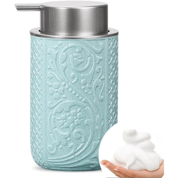 LANFENG Ceramic Bathroom Foam Soap Dispenser with Silver Pump, Refillable Lotion Dispenser for Kitchen (Green)