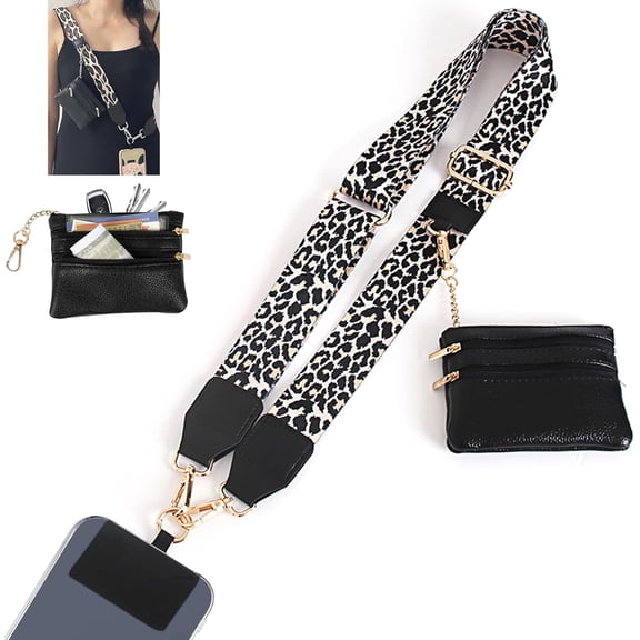 LANFENG Clip and Go Strap for Phone with Wallet Crossbody, Adjustable Phone Strap with Wallet, Phone Strap with Zippered Pouch, Crossbody Phone Strap for All Phones, Beige Green