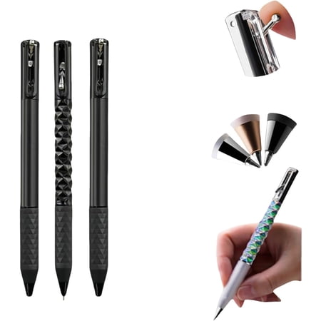 LANFENG Crunchy Sensory Pen,Geometric Crinkle Design Fidget Pen,Metallic Geometric Morphing Ballpoint Pen,Geometric Metal Shape Shifting Switch Pens (Silver 3PCS)