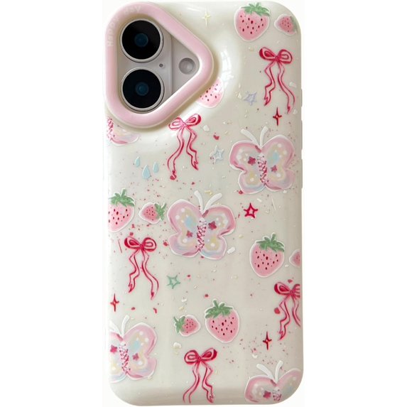LANFENG Cute Butterfly Bowknot Strawberry Soft Phone Case Compatible with iPhone Case