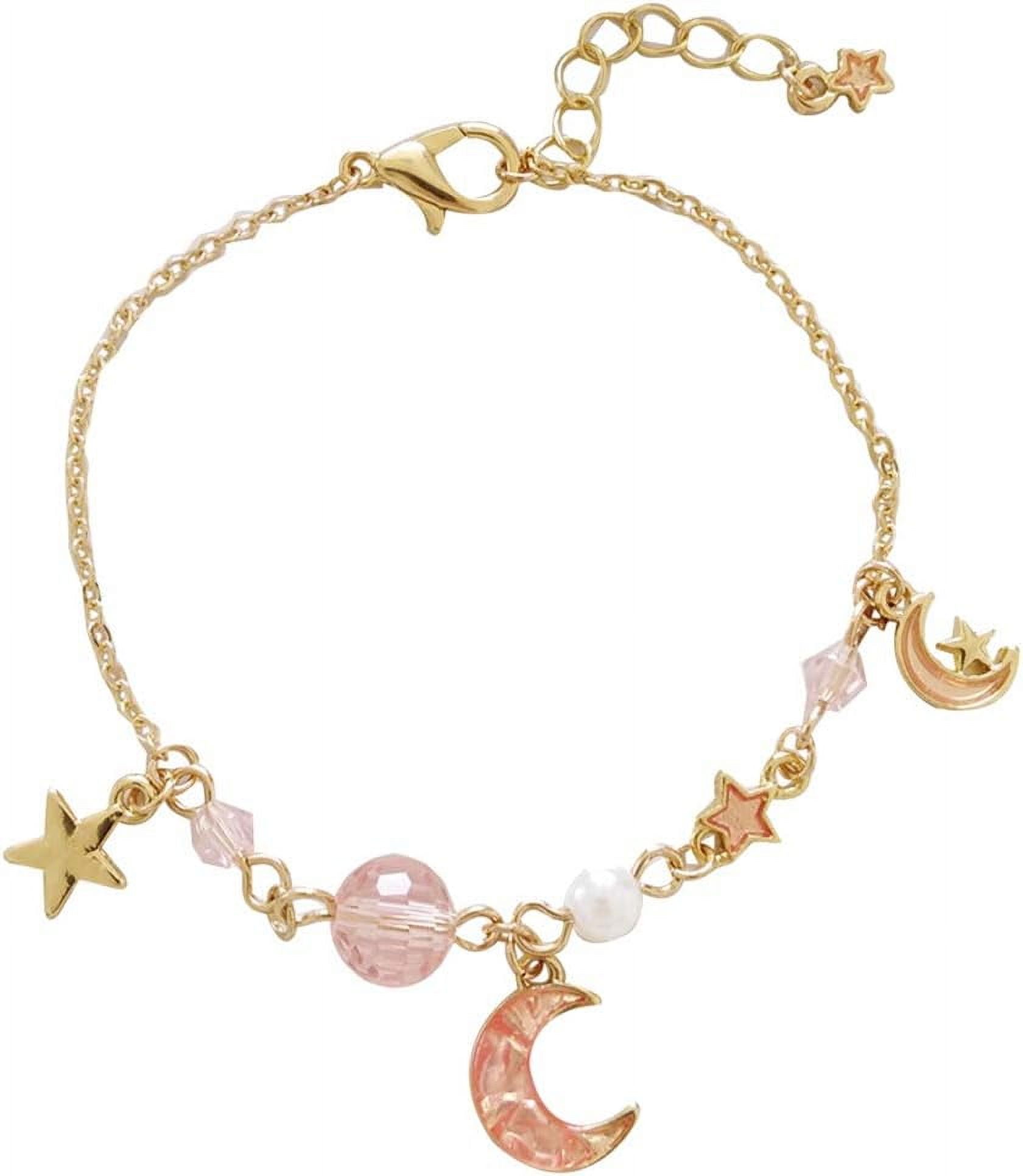 LANFENG Fashion Bangle Bracelet For Women,Fashion Moon Star Charm Faux Pearl Beads Bracelet Bangle Jewelry - Pink