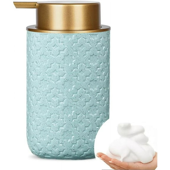 LANFENG Foaming Soap Dispenser, Kitchen Soap Dispenser with Gold Soap Pump, Ceramic Foam Soap Dispenser for Bathroom, 12 Oz Refillable Soap Dispenser