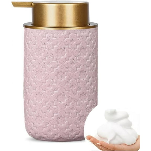 LANFENG Foaming Soap Dispenser, Kitchen Soap Dispenser with Gold Soap Pump, Ceramic Foam Soap Dispenser for Bathroom, 12 Oz Refillable Soap Dispenser