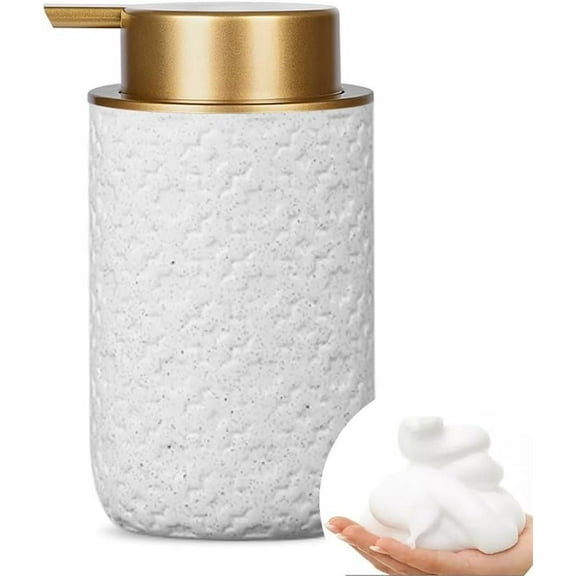 LANFENG Foaming Soap Dispenser, Kitchen Soap Dispenser with Gold Soap Pump, Ceramic Foam Soap Dispenser for Bathroom, 12 Oz Refillable Soap Dispenser